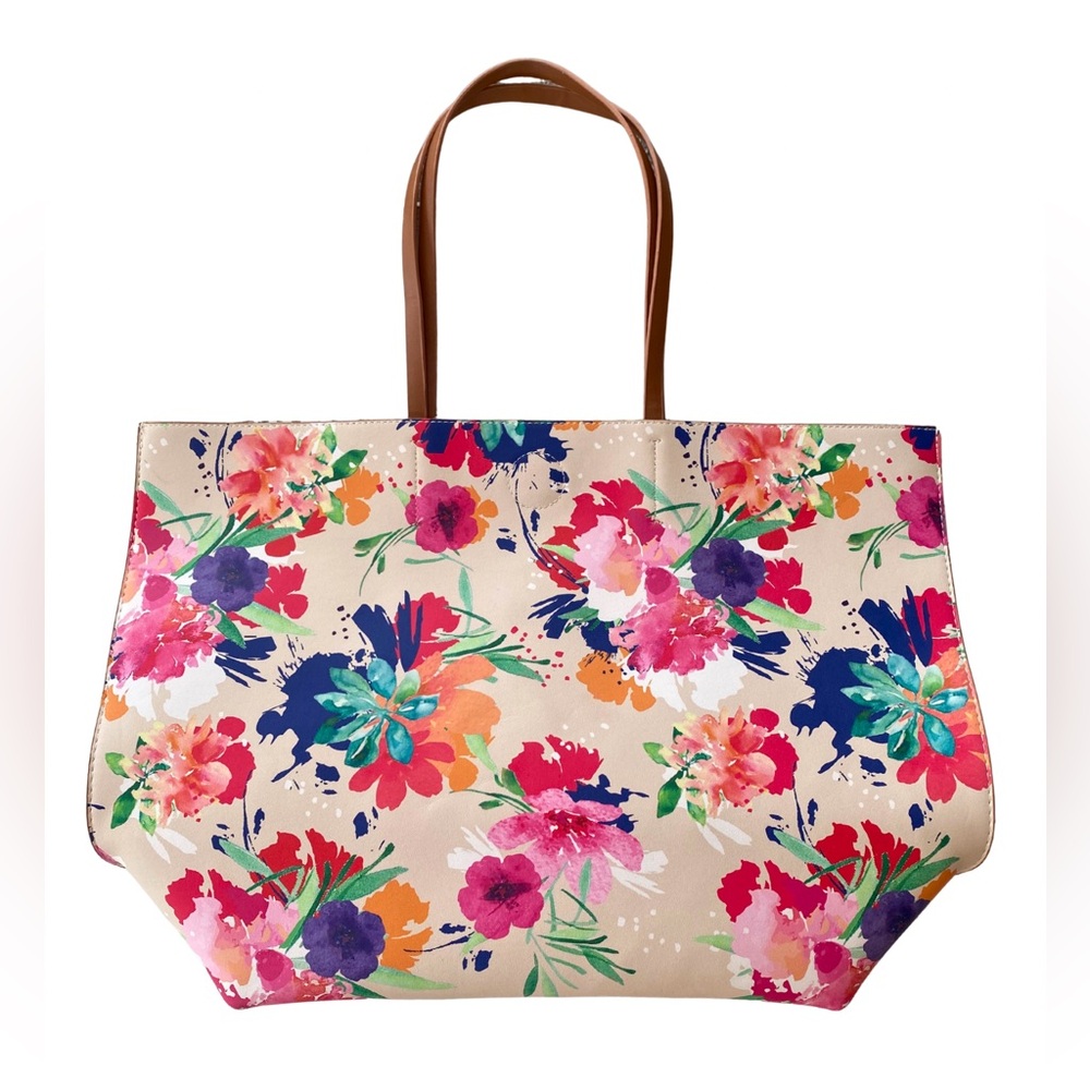 Mark & Hall Floral Cream Brown Reversible Tote Bag Faux Leather Purse
